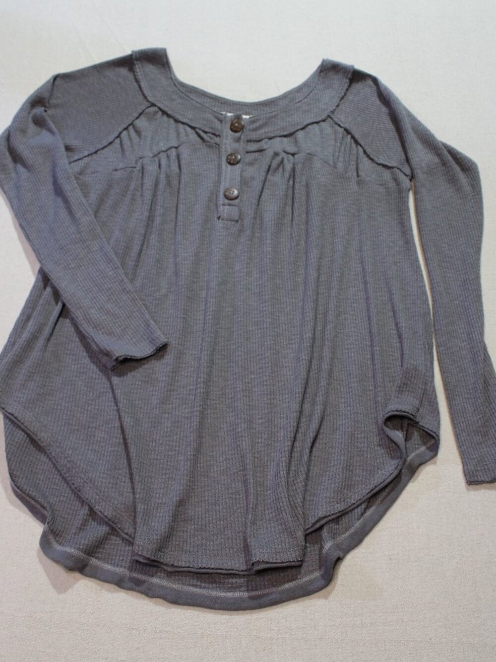 Free People We The Free Must Have Henley, Storm Grey, Thermal Waffle Knit, Sz L